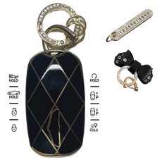 루루형제 제네시스 자동차 호환 TPU 키케이스+번호키링+가죽리본, 다크블랙, AG-06