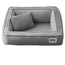 HIPIPET 寵物沙發床墊，柔軟舒適耐磨耐抓，可拆卸枕頭防滑底部, 1個, 賈斯灰+枕頭