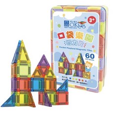 OKids 博士積木 口袋樂園磁力片60片裝 兒童益智玩具, 彩色, 1個