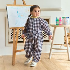 TABLIER 黑色格紋兒童藝術禮服全身藝術禮服潮灘體驗服防水連身服