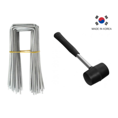 다온홈 부식 없는 아연도금 멀칭 고정핀 고무망치 세트, 1세트