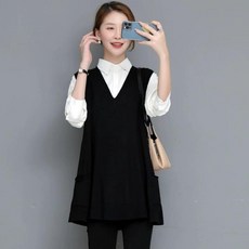 봄가을 무지 슬림핏 민소매 중장기장 레이어드 베스트 대형, 블랙, M 60kg 이하, 1개