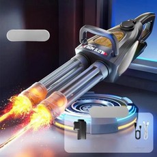 전동 연사 개틀링 계곡놀이 LED 효과 물놀이 2026 워터건 물총 자동 불꽃 신형, 패키지 1 [1 배터리] 초장수명 배터리, 1개, 고급 물총 블랙 캡 + 외부 물병