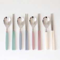 Camome Kitchen 兒童餐具 4 件套, 薄荷綠+銀藍色+柔粉色+奶油黃, 筷子+湯匙, 1組