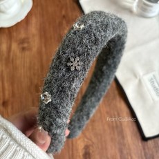冬日氛圍感毛絨毛呢雪花髮箍 高顱頂時尚百搭頭箍 高級感髮飾, 1個, 雪花钻 合金小雪花 灰色毛绒毛呢发箍