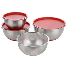 CHEF-MASTER 不銹鋼攪拌碗 3 種 + 托盤套組, 攪拌碗(28cm+24cm+20cm)+濾網(24cm), 1組