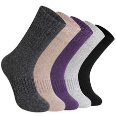 DoSmart 여성용 메리노 울 하이킹 양말 보온 워킹 부츠 겨울 크루 쿠션 작업 양말 5쌍 옐로우/라이트 그레이/블루/레드/퍼플, 단색 5쌍