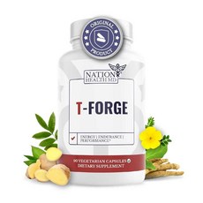 NATION HEALTH MD T-Forge - 에너지 및 기분 지원 통가트 알리 엽산 L-아르기닌 트리뷸러스 테레스트리스 함유 남성용 보충제 60캡슐, 1개