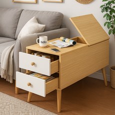 JS리빙 침대 옆 3단 협탁 원목 침실 보조 사이드 테이블 거실 미니 서랍장 쇼파 탁자 간이 수납 정리대 틈새 선반 베드 티테이블 수납장 $elroy_multi_drawer:668, 1개