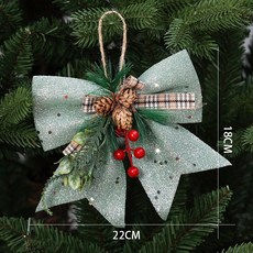 聖誕樹裝飾蝴蝶結，多款可選，聖誕節慶裝飾，牆壁門窗掛飾，打造溫馨節日氣氛, 1個, ❰綠❱松果蝴蝶結, 綠