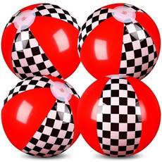 Hollowfly 4팩 블랙 화이트 레드 비치 볼 30cm(11.8인치) 체크 무늬 깃발 테마 공기 주입식 비치 볼 벌크 레이스 카 생일 파티 용품 여름 수영장 연말 장식 선물, 4, 경주용 자동차