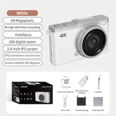 4K HD 디지털 카메라 다중 필터 미니 CCD 16배 줌 자동 초점 뷰티 셀카 학생 플립 스크린 비디오, 03 White