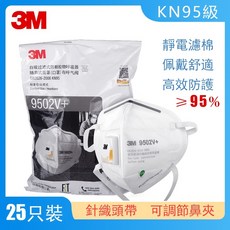 3M口罩 9502 /9502V 頭戴式不勒耳朵 N95級 防粉塵顆粒物 帶閥透氣夏天, 1個, 環保裝頭戴有閥【25入/袋】9502V+