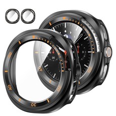 Fintie 2팩 케이스 내장 강화 유리 액정보호필름 삼성 갤럭시 워치 8 클래식 46mm 2025와 호환 하드 PC 케이스 전체 보호 커버 블랙 181742, Fintie 2팩 케이스 내장 강화 유리 액정보호필름,