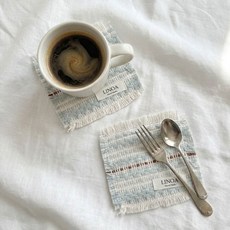 리노아 홈카페 린넨 패브릭 사각 컵받침 소음방지 코스터 2P, 1개, 라이트 블루