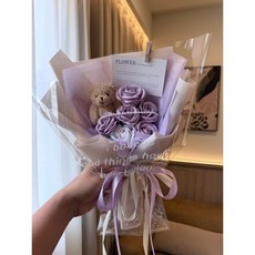 玫瑰熊熊香皂花乾燥花束：生日禮物、畢業花束、浪漫香氛 點綴生活空間, 熊熊紫