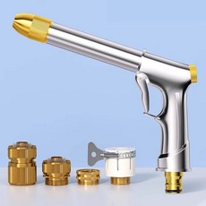 분사 노즐 고압 초강력 세척 물총 해드 세차건, 고압 두꺼운 메탈릭 롱건+4개 커넥터, 1cm