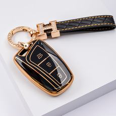 현대 그랜저 싼타페 제네시스 에쿠스 맥스크루즈 호환 TPU 스마트 키케이스 키홀더 키링, H큐빅스트랩(KH06), 3버튼_블랙_TA62