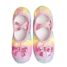 여아용 댄스 슈즈 핑크 발레 플랫 레인보우 글리터 발레리나 슬리퍼 신축성 있는 끈 포함 Rainbow