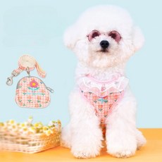 씨티티 쁘띠 플라워 강아지 하네스+리드줄+파우치 세트, A.핑크/일반 세트, 1개, 핑크/일반