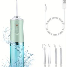 電動沖牙器便捷式家用洗牙器水牙線牙齒清潔器口腔護理潔牙器, 無規格, 4頭裝綠色【英文版】