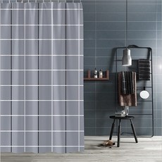BO雜貨 簡約北歐風大灰格 加厚滌綸布浴簾 浴室防水浴簾 隔間簾 窗簾 隔斷簾 附環扣 免打孔【SV9721】, 1個, 北歐風大灰格 寬180×200, 灰格