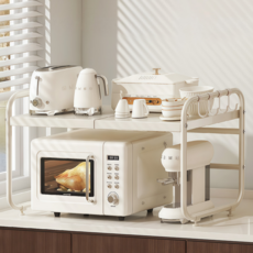 MHJY 전자레인지 선반 길이조절 전자렌지 선반 2단, 베이지