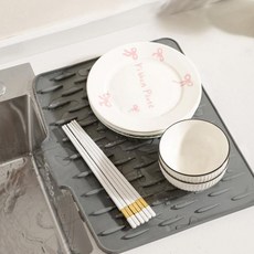 LADERIVE 주방 물빠짐 식기건조대 실리콘 물빠짐 트레이 식기건조대 드라이기 식기건조대, 그레이, 1개