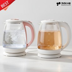 [당일 배송] 키친아트 무선 전기 유리포트 1.8L 사무실/가정/1인가구 필수템, 화이트