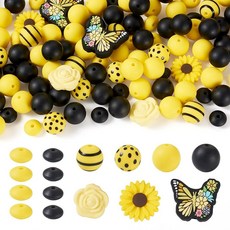 [ 1117025 ] 체리쥬얼리 96피스 나비 실리콘 비즈 키체인 만들기 키트 DIY 팔찌 랜야드 액세서리 플라워 루즈 라운드 론델 스페이서 12-25.5mm 봄 주얼리 제작용, 노란색