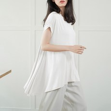 Yellwel 봄여름 여성 중기장 티셔츠 라운드넥 상의 DJP