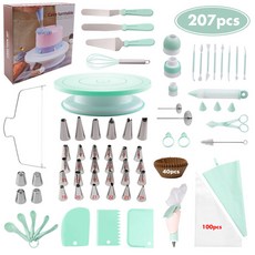 【開發票/統編】裱花嘴抹刀 蛋糕轉盤 手工蛋糕裝飾 生日蛋糕工具, 207件套烘焙套裝(綠色）, 1個