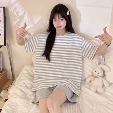 애플민트 여성 프린팅 홈웨어 오버핏 반팔 잠옷 세트