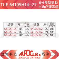 TUFGUS TUF-64105H 6分 長型氣動六角凸頭套筒, 1個, 【單顆】TUF-64105H14