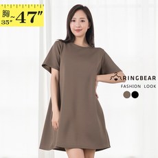 RINGBEAR 圓領素面收腰修身短袖洋裝, 黑3L