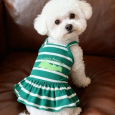 《小日子家居館》狗狗貓咪衣服 寵物服 全棉夏季條紋裙子 比熊博美吊帶裙可愛公主風, 綠色條,L(後背長28cm,胸圍41cm), 1個