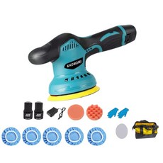 KOMORI 無線打蠟機 5吋 12V 汽車打蠟機 拋光機 附多種拋光盤, 5吋DA八檔位[2電1充+工具包]