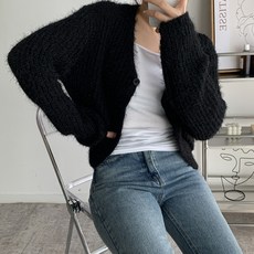 뜨개진 여성용 루즈핏 원버튼 볼레로 지나 가디건