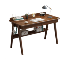 小布丁實木家具 全實木學生書桌 兒童書房電腦桌 100公分單桌雙抽屜 胡桃色