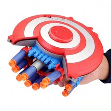 隱藏式軟彈設計 可變形戶外遊戲玩具 蜘蛛盾牌發射器 附贈20軟彈 3酒桶 1復位靶, 1個, 盾牌發射器+20軟彈+3酒罐+1復位靶, 紅白藍