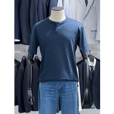 남성 봄여름 네이비 워셔블 너치넥 캐주얼 티셔츠 442704