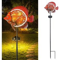 Yiosax-Solar 야외 조명 장식 - 정원 스테이크 물고기 방수 7 LED 오션 비치 테마 잔디밭 마당 선물 아이디어, Clownfish