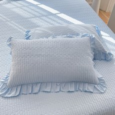 全棉枕套 加厚夾棉款 一對裝 透氣親膚 枕芯內膽套 48X74公分 家用寢具+藍色-【荷葉邊】+48x74cm【一隻裝】, 藍色-【荷葉邊】