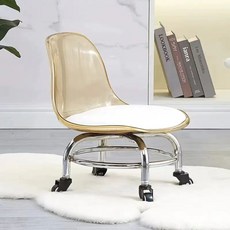 등받이이동의자 낮은의자 바퀴달린 작은바퀴 플라스틱 쿠션 원형 스툴 화이트, W. 프리미엄 에디션 투명 티 컬러  이중 도금 스탠드, W. 에디션 투명 티 컬러 이중 도금 스탠드 링 철제