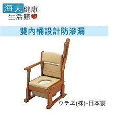 【海夫健康生活館】RH-HEF 木製馬桶 木製移動廁所 扶手可掀式 附移動腳輪 日本製(T0662), 標準型-可掀式長扶手
