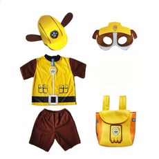 狗狗巡邏隊 Rubble 工程師角色扮演服裝組 含帽子 面具 上衣 短褲 背包, 小礫S短袖+背包+眼罩, 1個