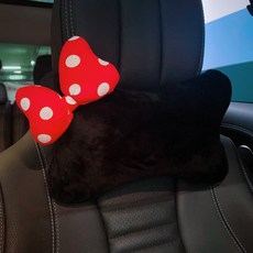 高優 車品 可愛蝴蝶結汽車頭枕腰枕 卡通夏季車載手剎套檔把套 安全帶套 護肩套 車內裝飾套裝 汽車用品, 大蝴蝶結毛絨頭枕副駕, 1個