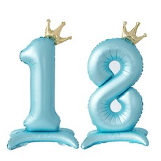 올리브파티 생일 스탠딩 왕관 은박 숫자 풍선 블루, 숫자18, 1개