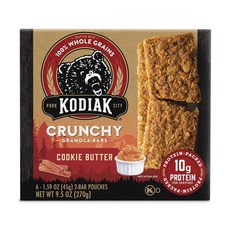 Kodiak Cakes 크런치 그래놀라 스낵 바 쿠키 버터 고단백질 100% 통곡물 파우치 6개가 있는 1박스 (바 12개), 1, 45g