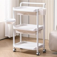 3단 미용 카트 뷰티 웨건 다용도 이동식 트롤리, 화이트